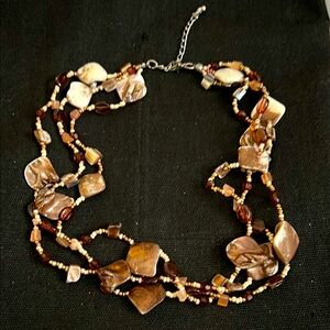 Cream and Brown Multi-Strand Necklace with Natural Beads